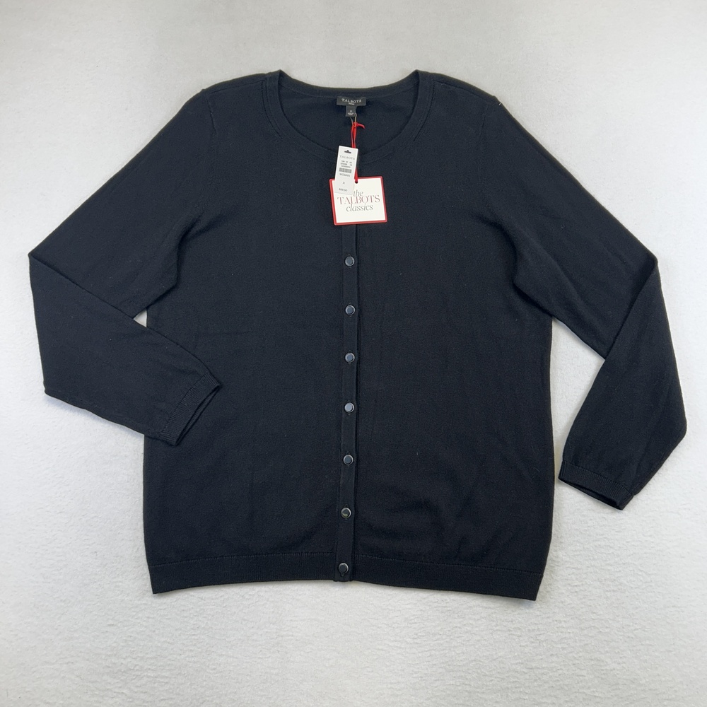 Talbots Sweater Womens Plus 1X Black Cardigan Button Front Lightweight Knit